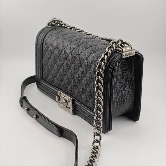 CHANEL Black Quilted Leather Boy Flap Shoulder Bag with Silver Hardware - Picture 5 of 9